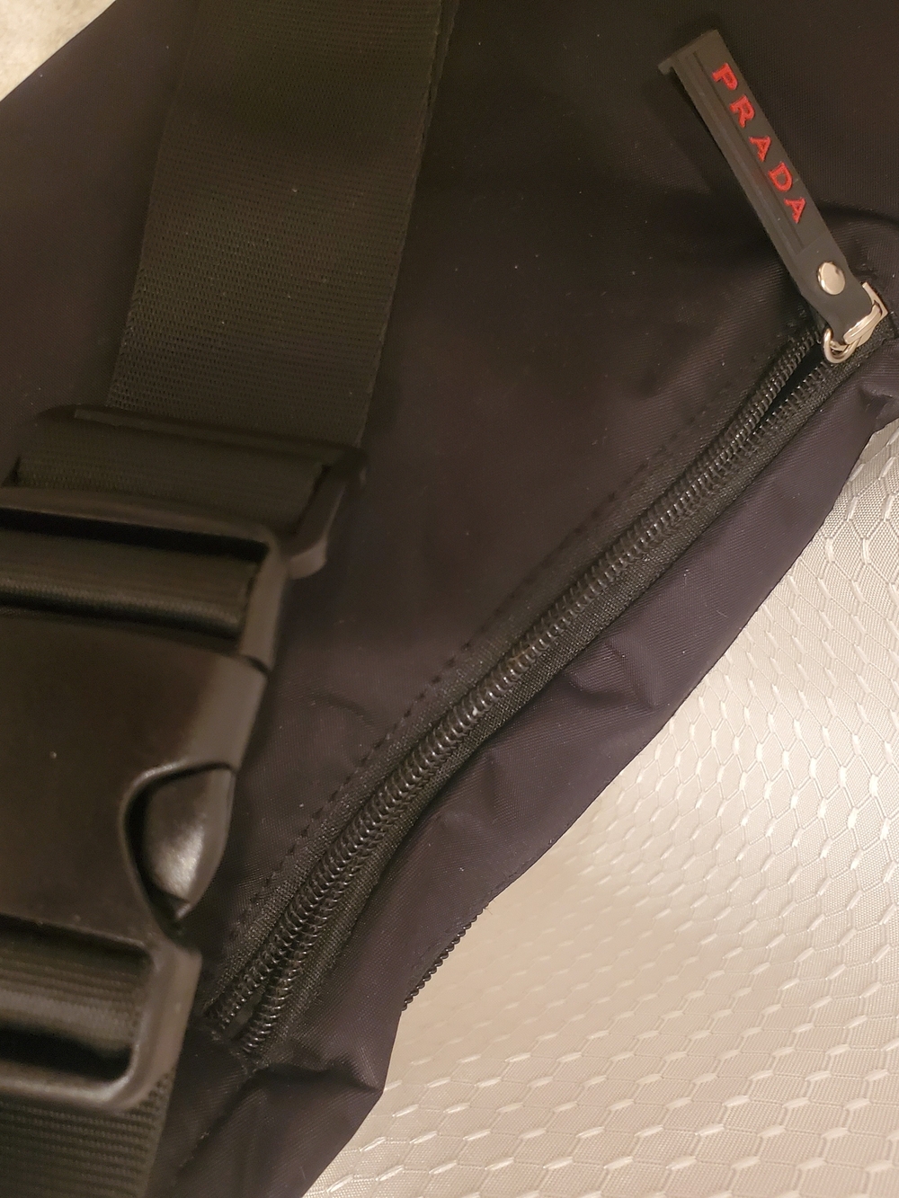 Prada Black Nylon Belt Bag with Red Logo Trim - Picture 7 of 7